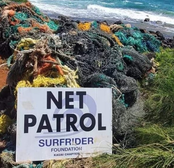 A beach on Kauai where nets are collected from the beaches.